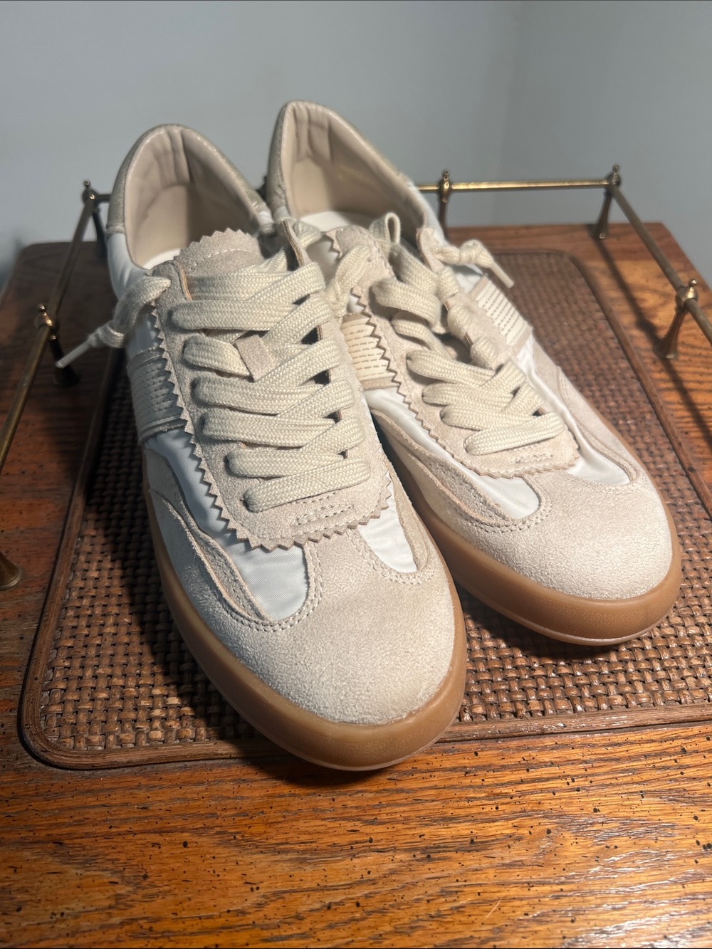 Women’s Neutral Suede & Nylon Low-Top Sneaker - Cream